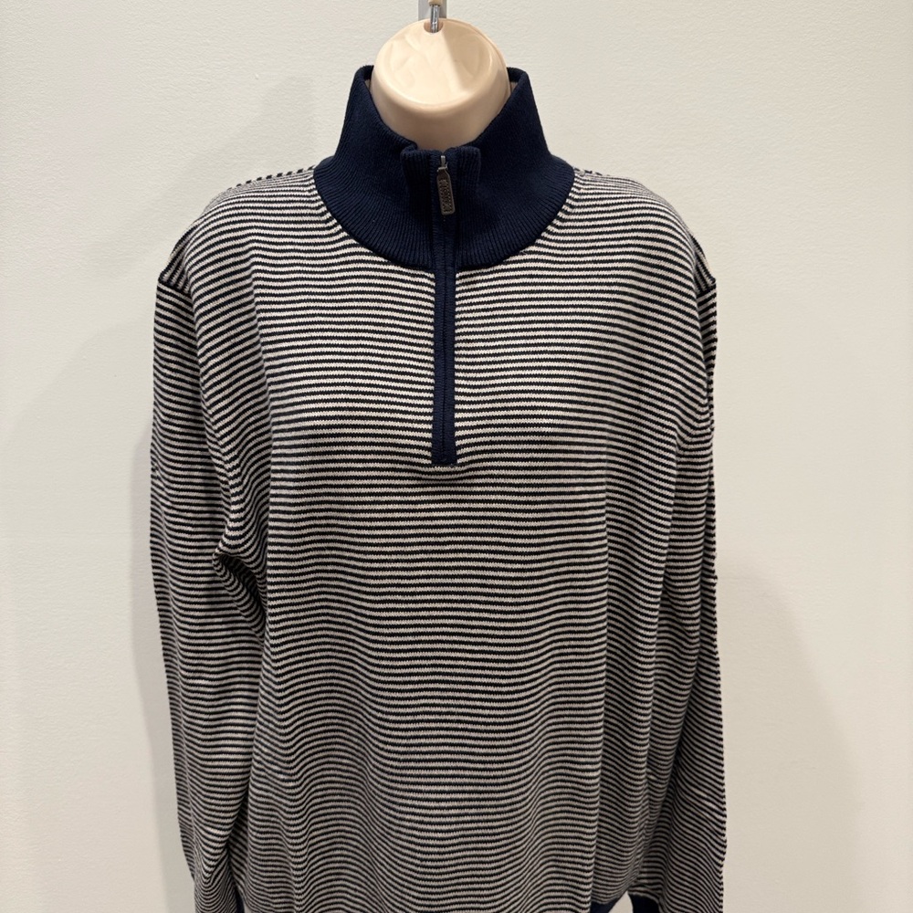 J. Crew Factory Men's Size XL Navy Blue White Zip-Up Sweater Cotton Stripes New